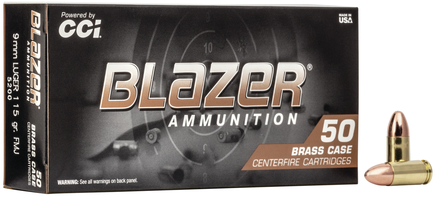 Blazer 9mm Luger 115gr Full Metal Jacket, Blazer Brass