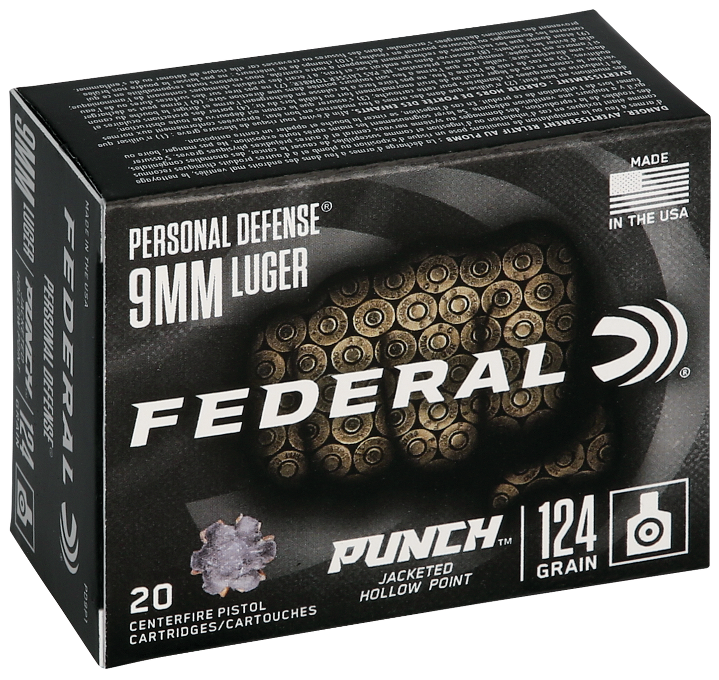 Personal Defense Punch 9mm Luger 124 Grain Jacketed Hollow Point