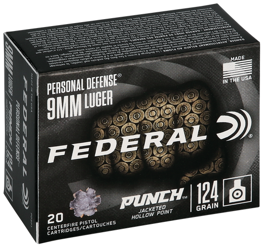 Personal Defense Punch 9mm Luger 124 Grain Jacketed Hollow Point